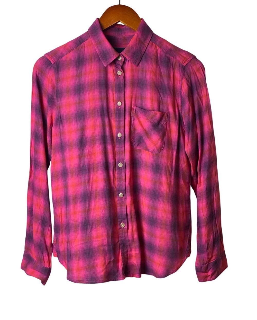 American Eagle Outfitters Pink Purple Plaid Long Sleeve Button Up Size X-Small